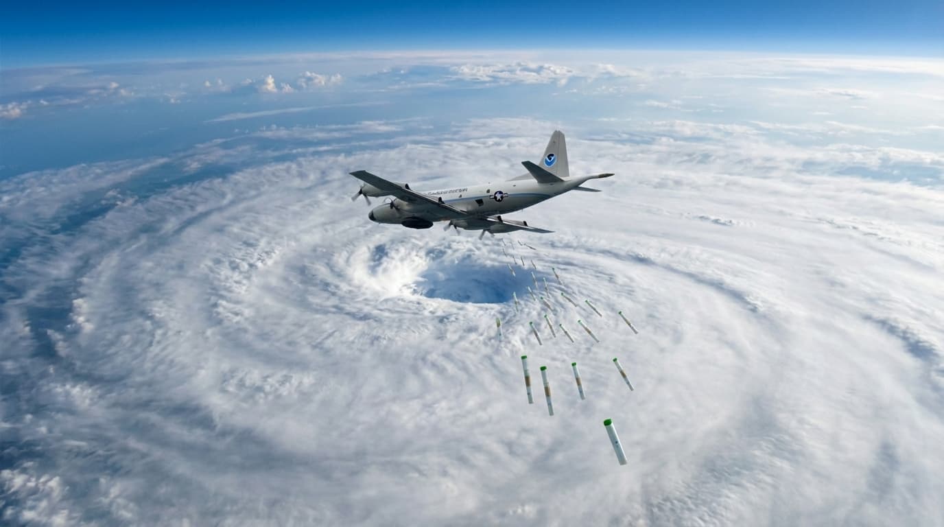 Aircraft deploying StreamSondes into hurricane