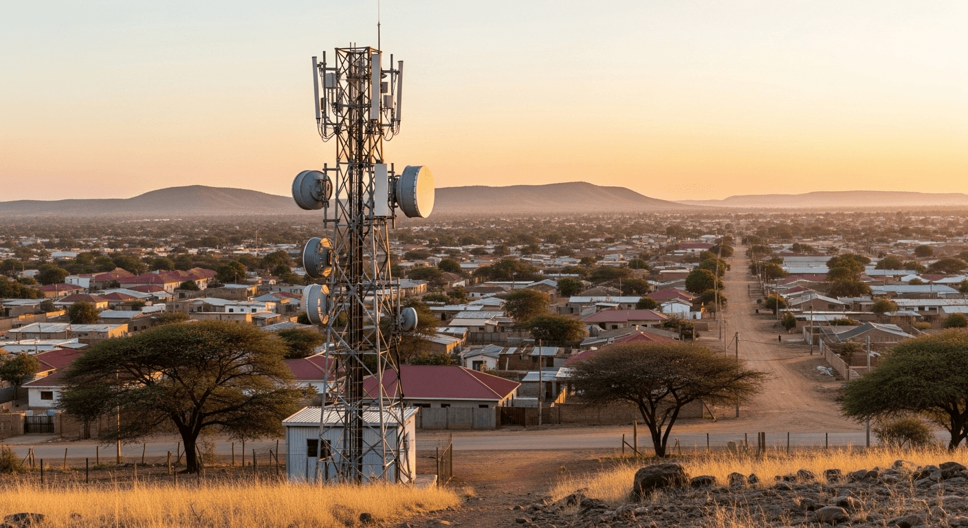 African landscape with telecommunications infrastructure