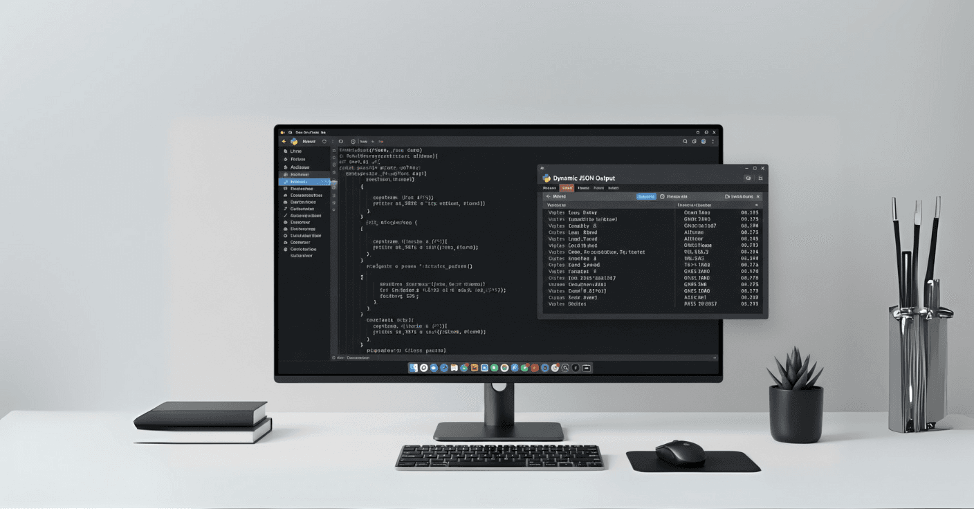 Live API code snippet animating JSON output